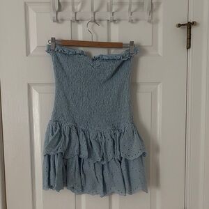 Light Blue Ruffled strapless dress